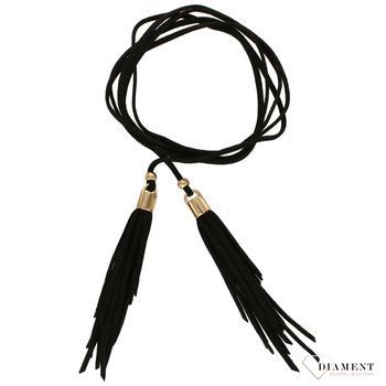 Naszyjnik choker czarny rzemyk z chwostami i złotymi dodatkami DIA-NSZ-0079-CZARNY. Ciekawy, oryginalny naszyjnik choker to dodatek idealny na lato..jpg